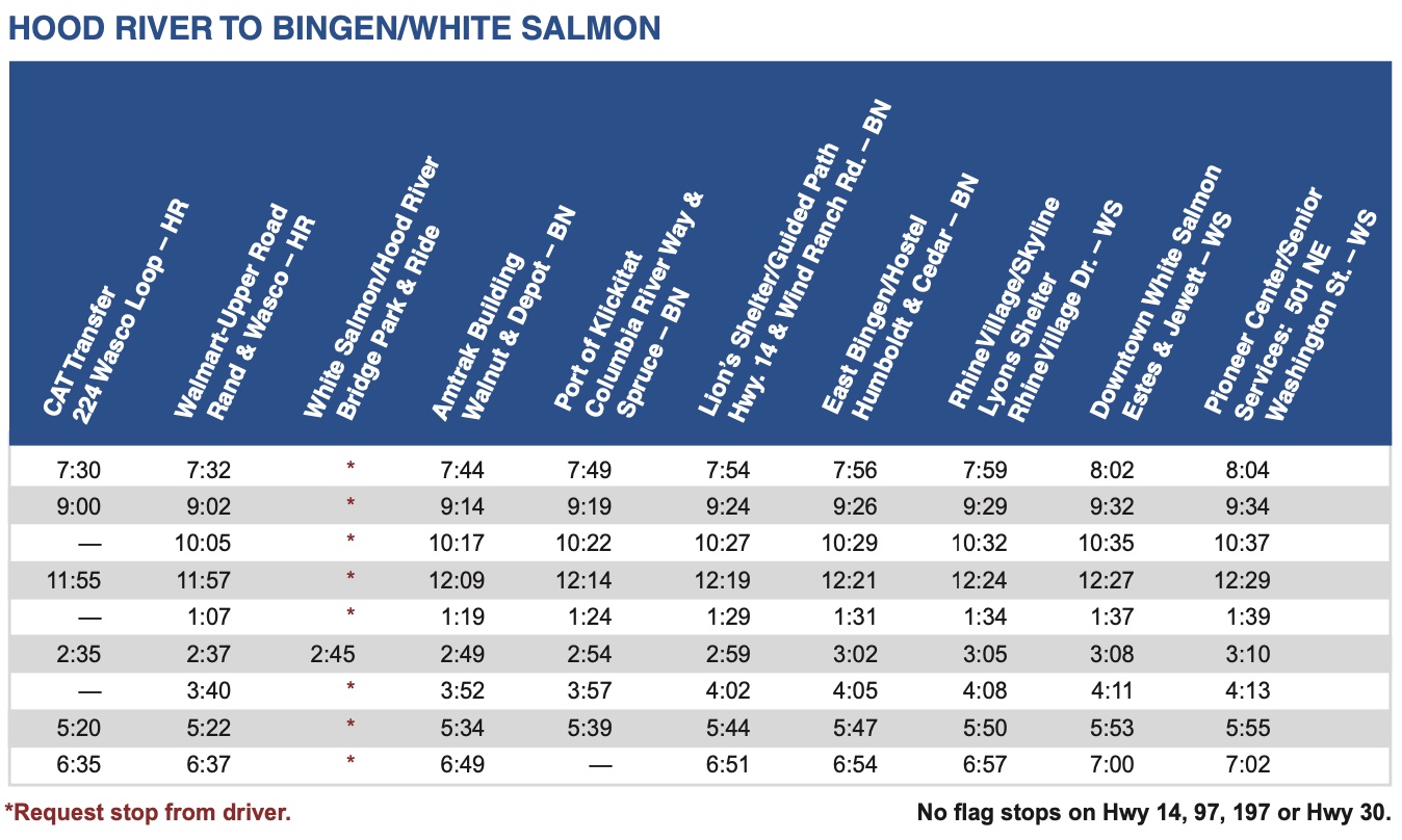 Mt. Adams Transportation - Hood River/Bingen/White Salmon Schedule