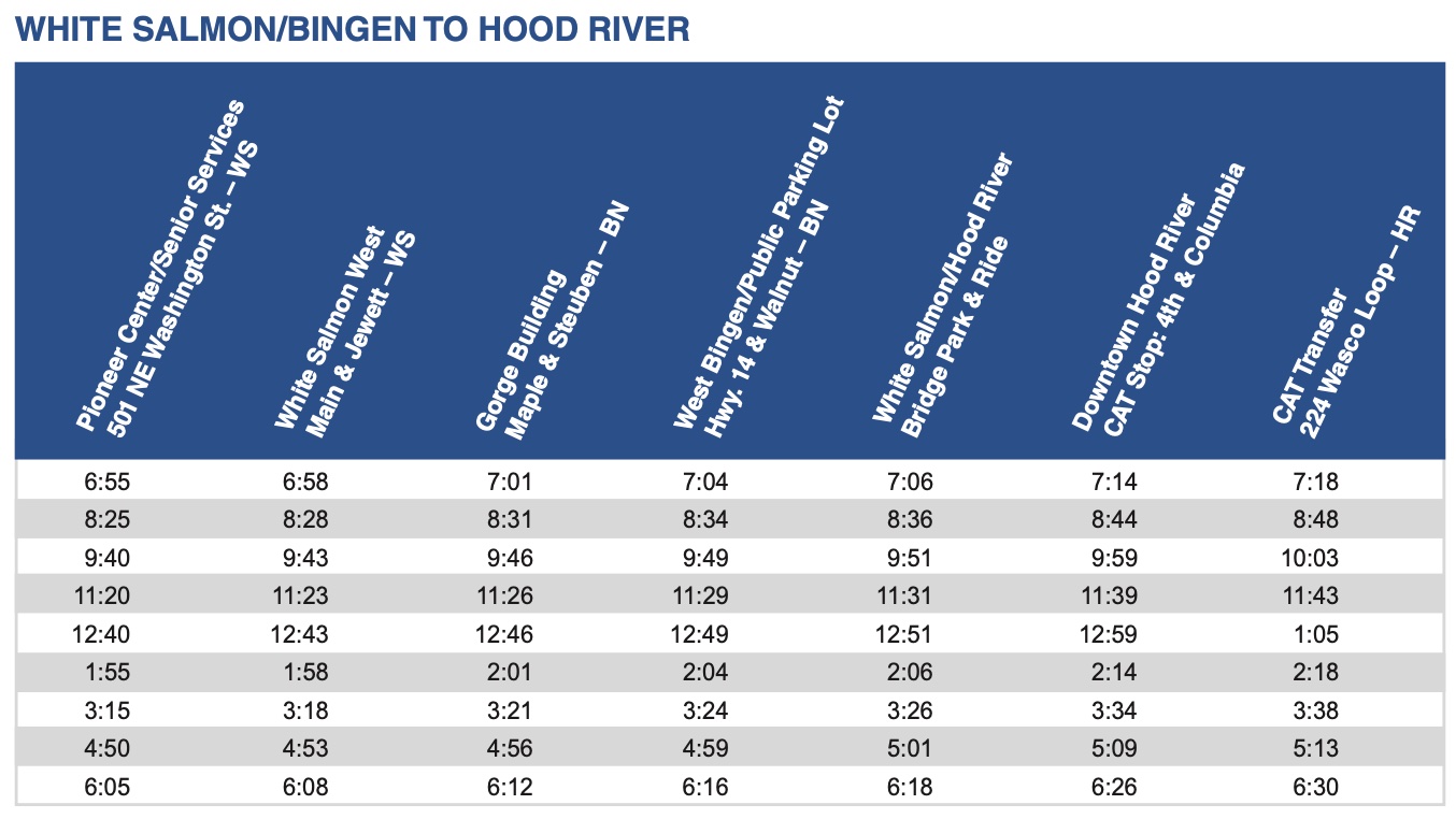 Mt. Adams Transportation - White Salmon/Bingen/Hood River Schedule