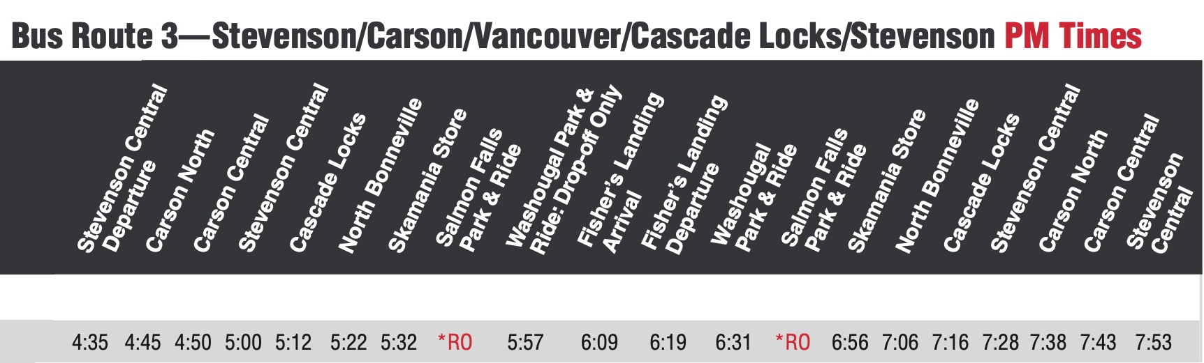 Skamania County Transit Bus Route 3 - Stevenson/Vancouver/Cascade Locks/Carson/Bingen Stevenson/Carson/Vancouver/Cascade Locks/Stevenson